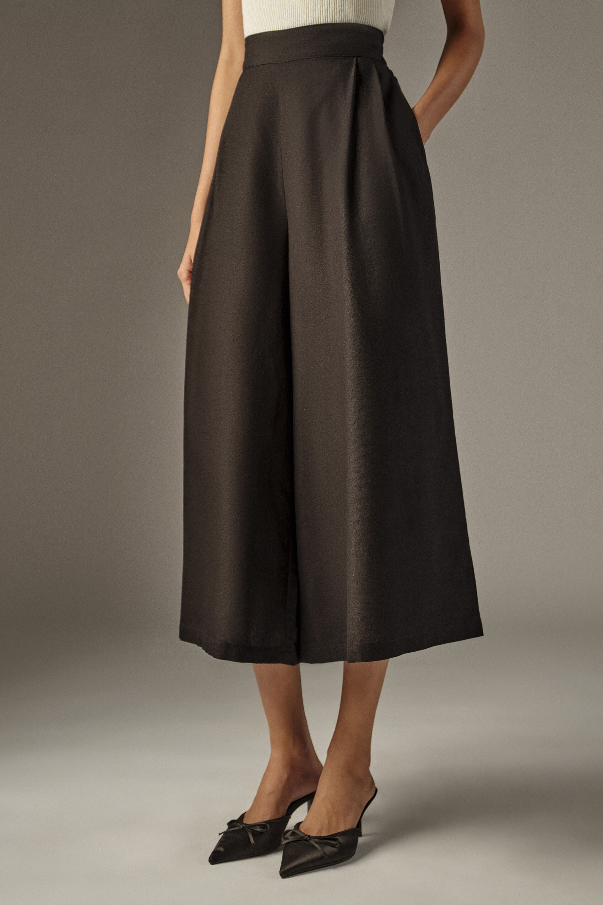 Flared Black Culottes, Black, image 2